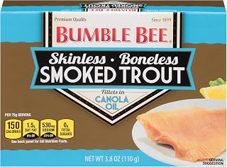 Bumble Bee Skinless & Boneless Smoked Trout Fillets, 3.8 oz Can - 17g Protein per Serving - Gluten Free - Great Snack or Use in Seafood Recipes