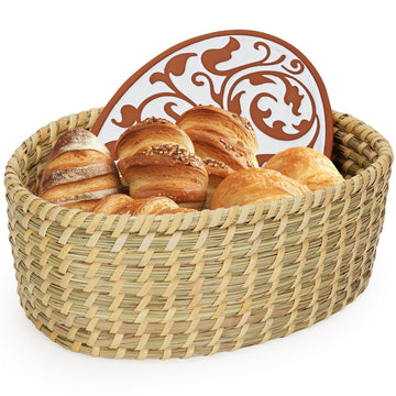 Willow Weave Woven Serving Basket with Warming Stone, Natural, 12 x 8.25 x 4.7 Inches
