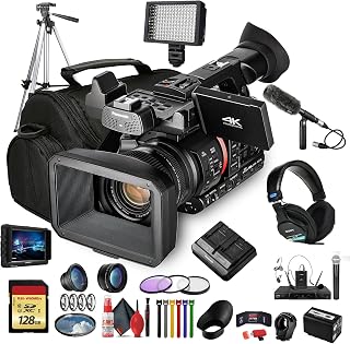 Panasonic AG-CX350 4K UHD Professional Handheld Camcorder with 20x Optical Zoom | 10-Bit HDR V-Log HLG Recording (AG-CX350) w/Padded Case, 128 GB Card, Tripod, Mic, External 4K Monitor and More