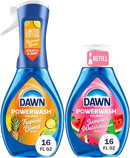 Dawn Dish Soap Spray Kitchen Household Essentials 1 Tropical Blend Starter Kit and Watermelon Refill Combo Pack, 16 oz (each)