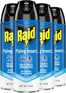 Raid Flying Insect Killer Mosquito and Fly Control No Lingering Chemical Odor Outdoor Fresh Scent 15 Ounce (Pack of 4)