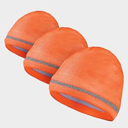 OccuNomix Orange Beanie, High Visibility Reflective Stripe, Fleece Lining Retains Warmth, Ideal for Tough Work Conditions, Under Hat, or Running High Vis Safety, 3 Pack