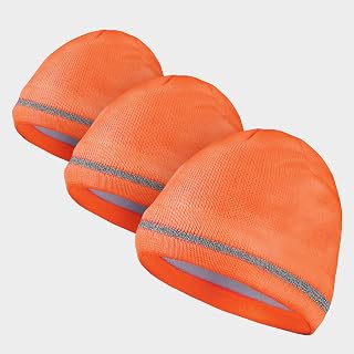 OccuNomix Orange Beanie, High Visibility Reflective Stripe, Fleece Lining Retains Warmth, Ideal for Tough Work Conditions, Under Hat, or Running High Vis Safety, 3 Pack
