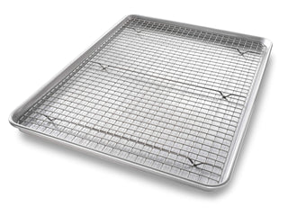 1607CR Bakeware Extra Large Sheet Baking Pan and Bakeable Nonstick Cooling Rack Set by USA Pan – Extra Large Sheet (Pack of 1), Aluminized Steel, Silver, Model 1607CRAZ-1