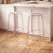 Clear Acrylic Bar Stools Set of 2, Modern Transparent Bar Height Stools, Stackable Ghost Chair Inspired Clear Plastic Bar Chairs for Home Bar, Kitchen Island, Dining Room, Restaurant, Café