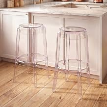 Clear Acrylic Bar Stools Set of 2, Modern Transparent Bar Height Stools, Stackable Ghost Chair Inspired Clear Plastic Bar Chairs for Home Bar, Kitchen Island, Dining Room, Restaurant, Café
