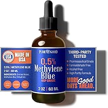 PureGood Methylene Blue 0.5% Liquid – 5 mg per 1 mL Serving – 60 mL (2.03 fl oz) – About 60 Servings – Third-Party Tested – Amber Glass Bottle