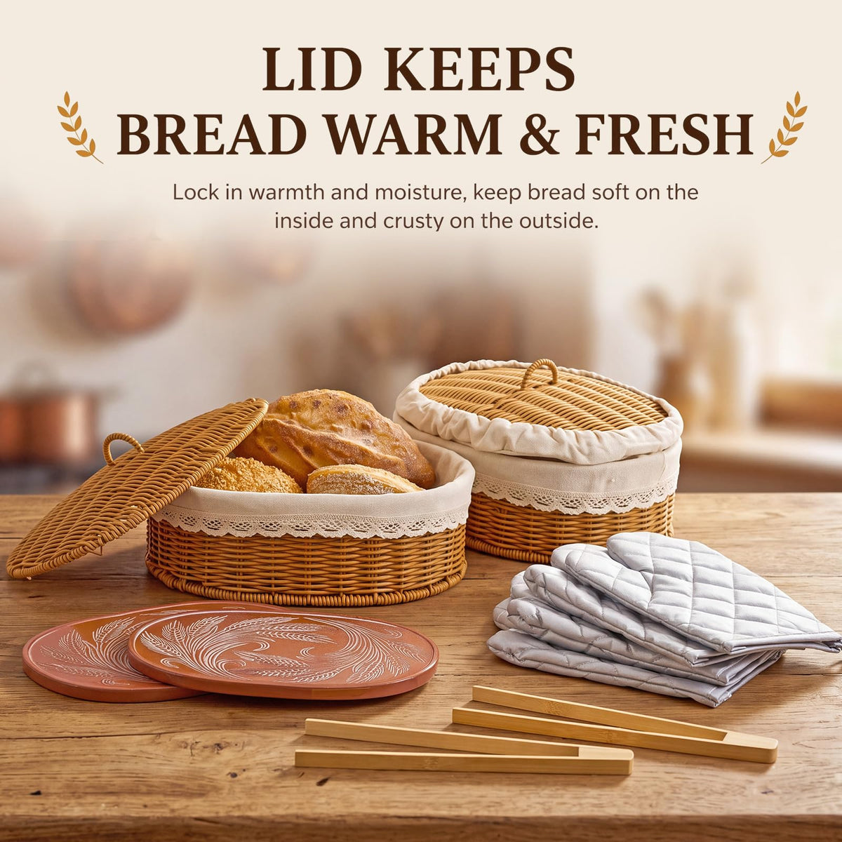 Yiyiring Bread Basket Set with Warming Stones, 2 Pack, Multicolor