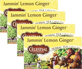 Celestial Seasonings Jammin' Lemon Ginger Herbal Tea, 20 Count (Pack of 4)