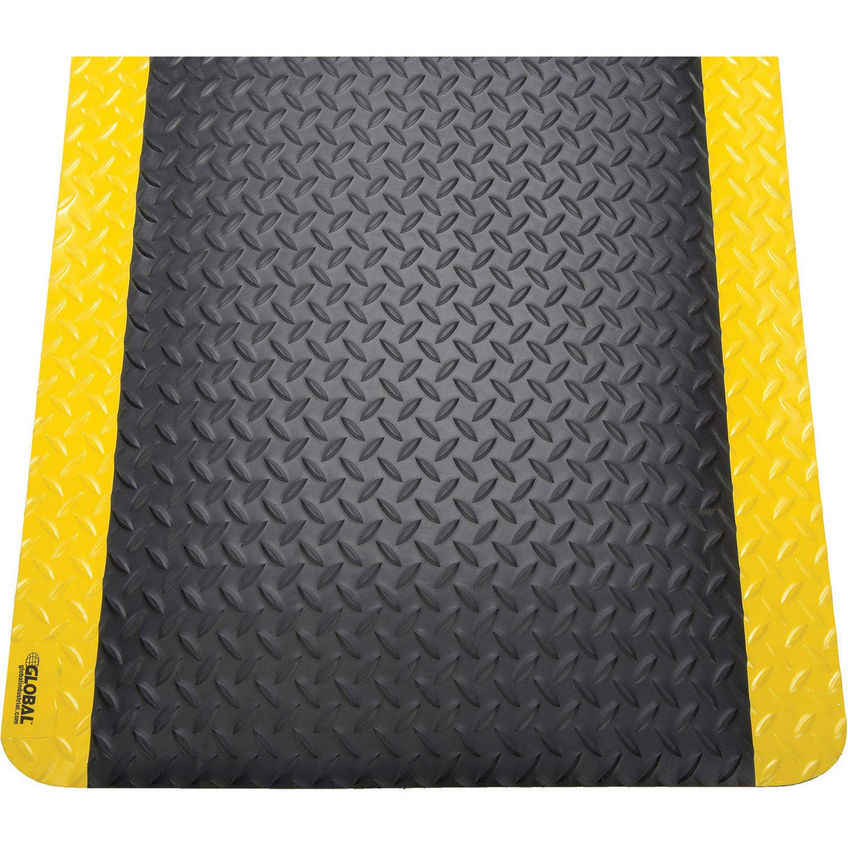 36" W x 60" L Diamond Plate Ergonomic Anti Fatigue Mat by Global Industrial – 37"L x 24"W x 9"H, Vinyl/PVC Closed-Cell Foam, Black/Yellow, Model 39267090330000500