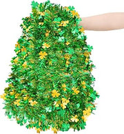 33ft St. Patrick's Day Tinsel Garland, Green Gold Shamrock Metallic Twisted Tinsel Garland with Shamrock Confetti Glitter Hanging Garland Decoration for Home Tree Fireplace Mantle Home Party Decor