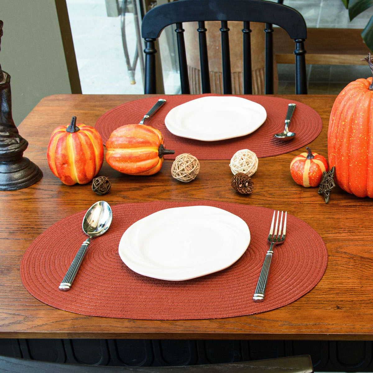 Noctiflorous Oval Woven Placemats, Set of 6, Rust Orange
