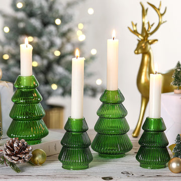 Leinuosen Glass Candlestick Set, Tree Shape, Green, 4 Pieces
