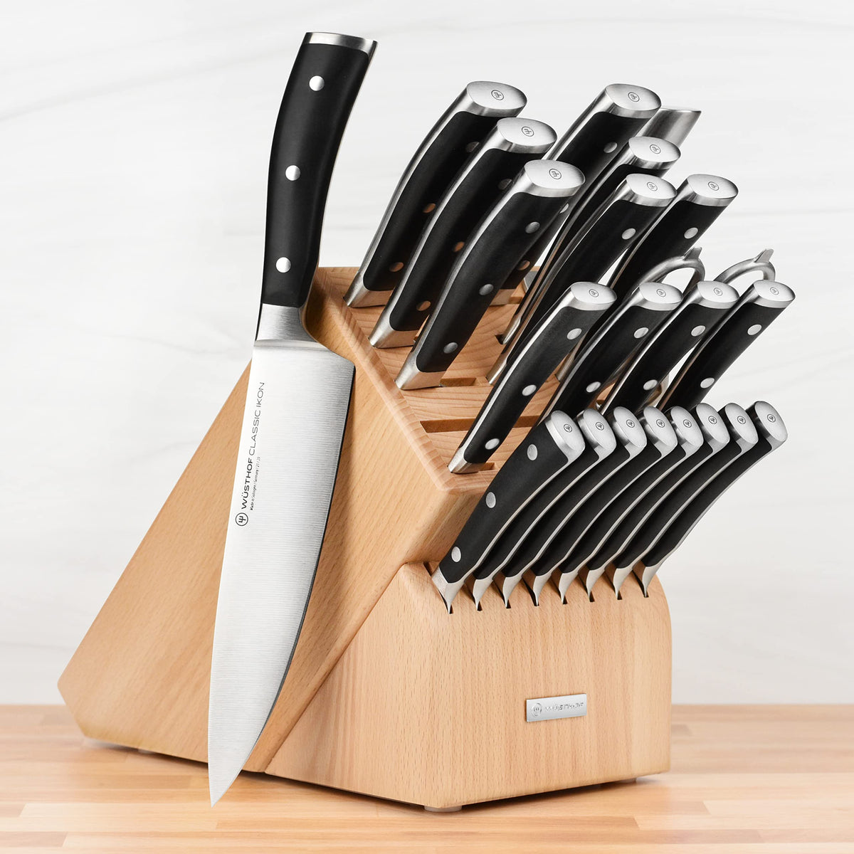 Wusthof 23 Piece Knife Block Set by Wüsthof – 23 Piece, Forged High Carbon Stainless Steel, Black Handles, Pack of 23, Model Classic Ikon