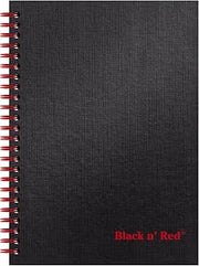 Black n' Red Notebook, Business Journal, 8-1/4" x 5-1/4", 70 Sheets, Ruled, Optik Paper, Scribzee App, Hardcover, Wirebound, Black (L67000)