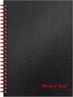 Black n' Red Notebook, Business Journal, 8-1/4" x 5-1/4", 70 Sheets, Ruled, Optik Paper, Scribzee App, Hardcover, Wirebound, Black (L67000)