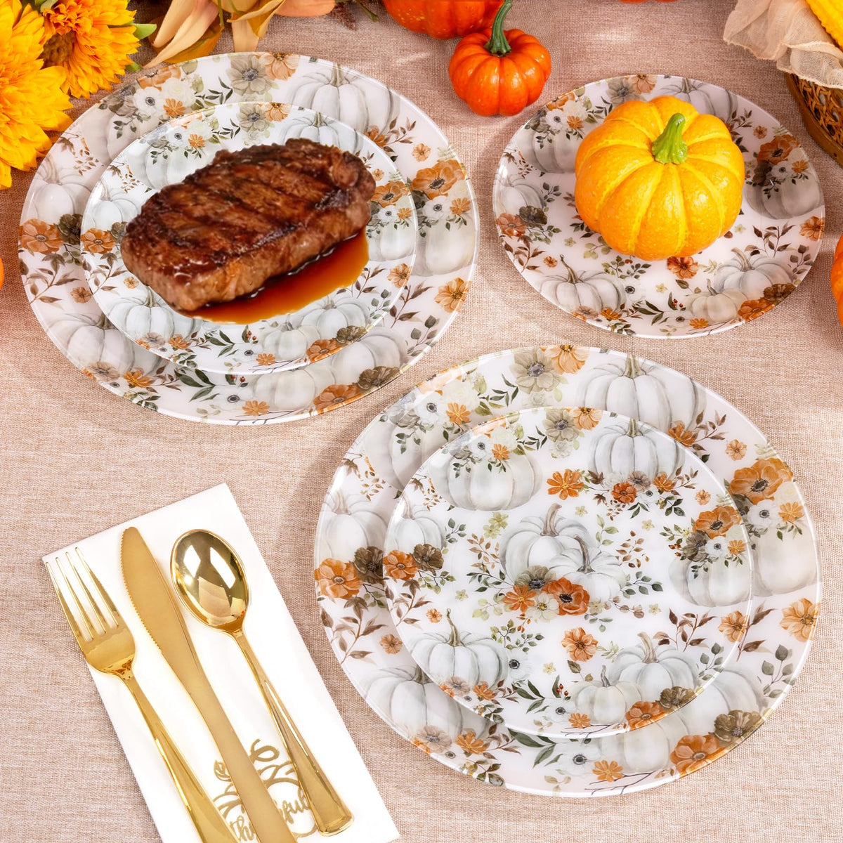 Joyido Thanksgiving Dinnerware Set, 175 Pieces for 25 Guests, Pumpkin Design