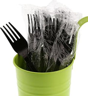 AmerCareRoyal Medium-Heavy Weight Individually Wrapped Disposable Polypropylene Plastic Forks for Restaurants and Catering, Black, Pack of 1000