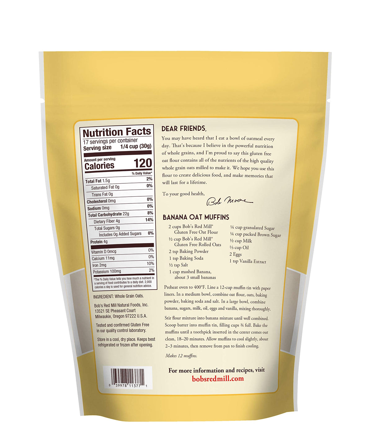 Gluten Free Oat Flour by Bob's Red Mill – 18 Ounce (Pack of 1), Model 1984S184