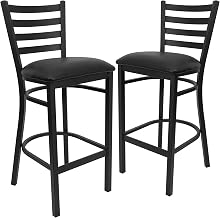Flash Furniture Hercules Ladder Back Restaurant Barstool, Black, 2-Pack | Vinyl Upholstery, Durable Construction, Commercial Use, Metal Frame