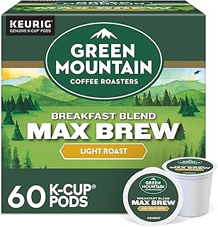 Green Mountain Coffee Roasters Breakfast Blend Max Brew, Single Serve Keurig K-Cup Pods, Light Roast Coffee, 60-Count Box (6 Packs of 10)