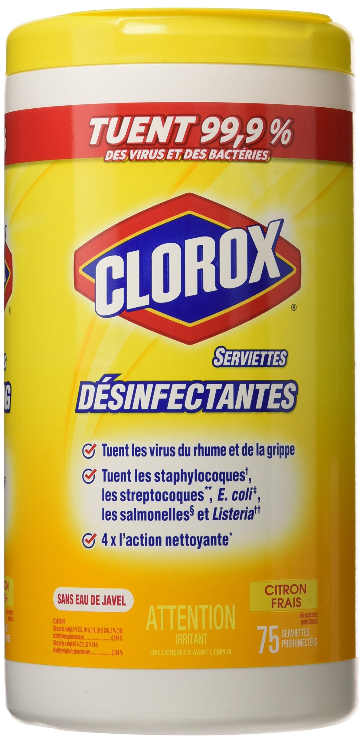 Lemon Wipes 75 Count by Clorox – Pack of 75, Model 01608