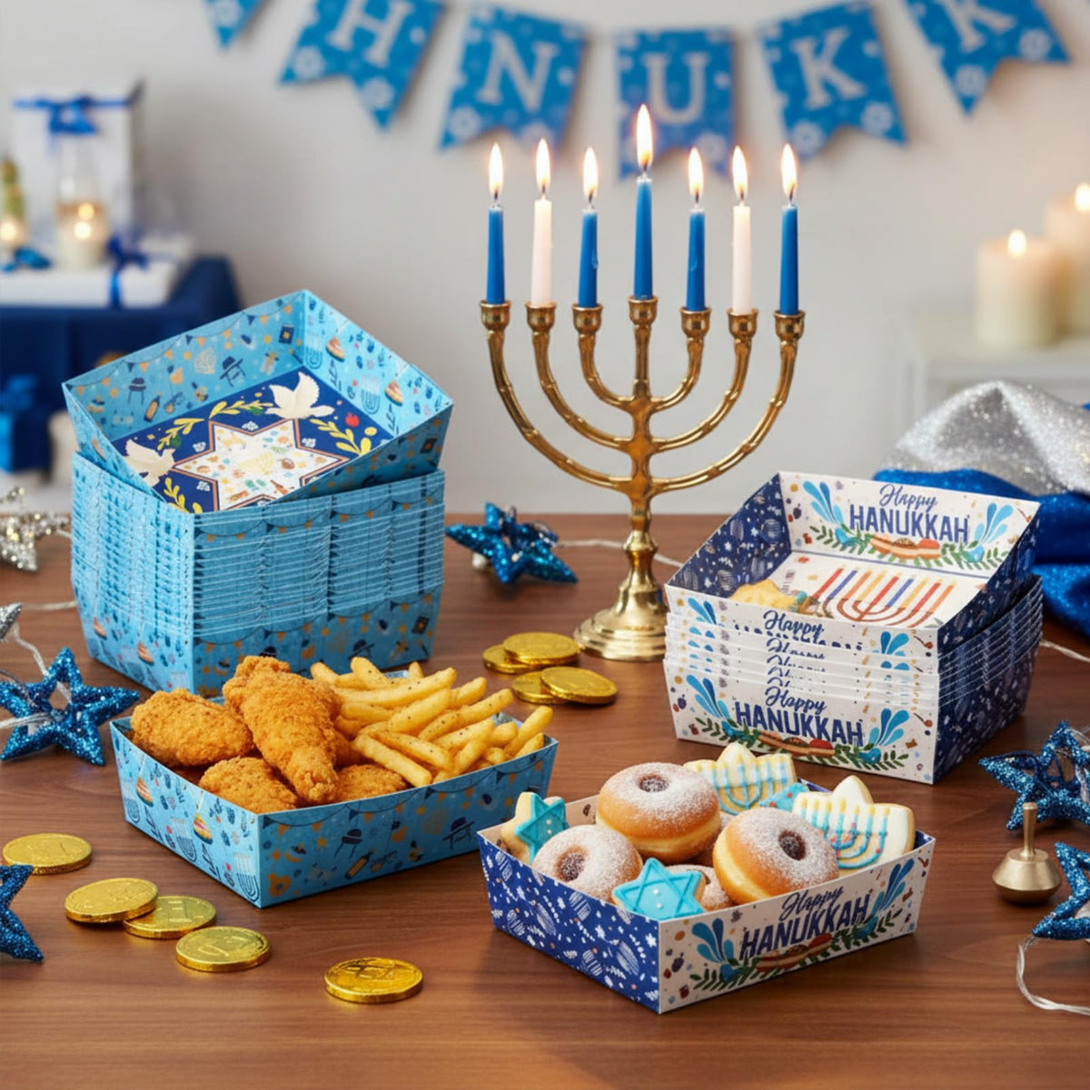 Harloon Hanukkah Serving Trays, Disposable Paper, 36 Count
