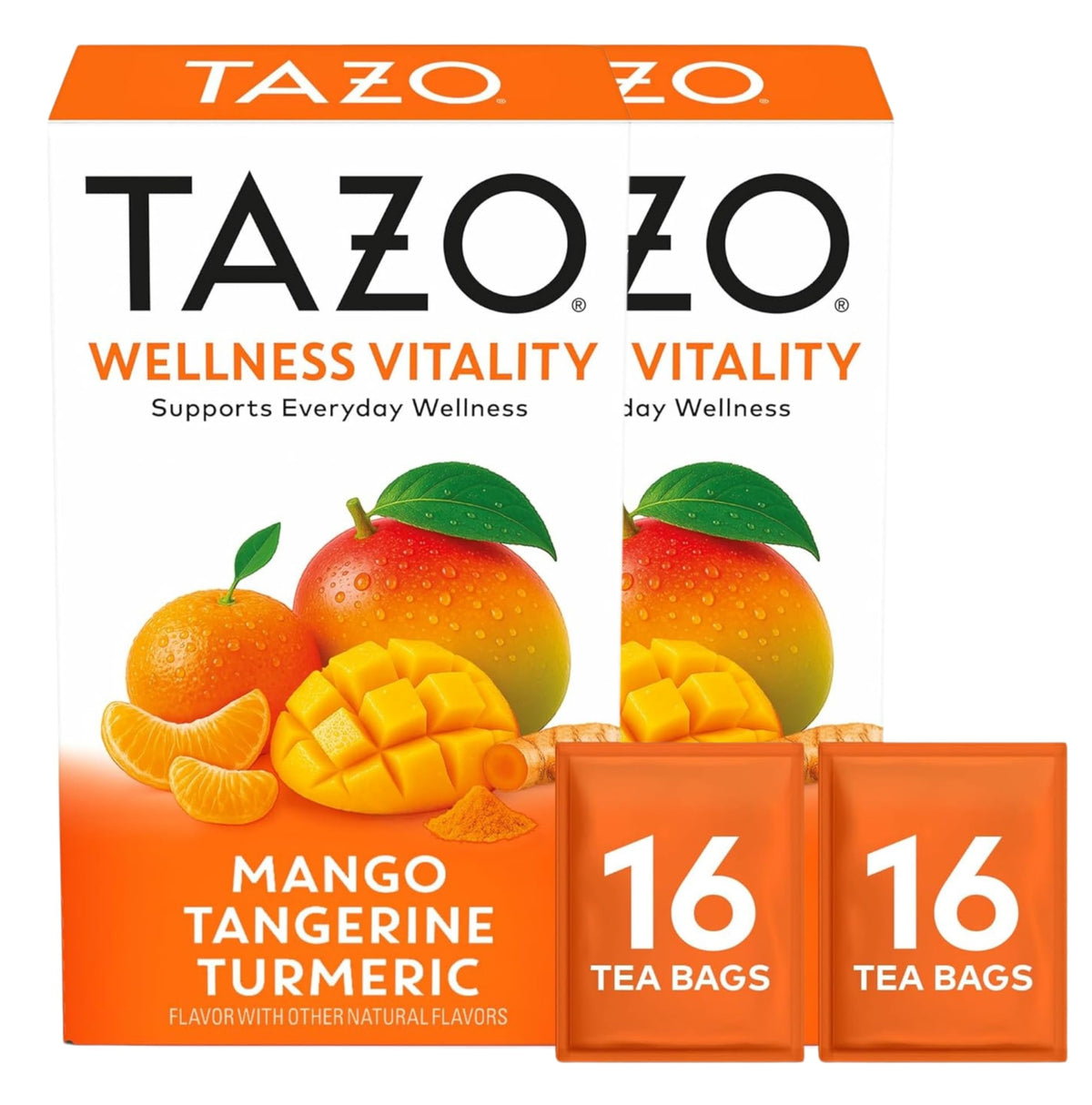 Wellness Vitality Herbal Tea Bags by TAZO – 32 Count, Pack of 2