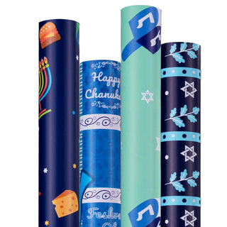 Cherubfunz Hanukkah Gift Wrap, 4 Rolls, 93 Square Feet Total, Multicolor