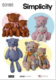 Simplicity SS3185OS Easy to Make Floppy Bears Sewing Pattern Packet by Elaine Heigl Designs, Design Code S3185, One Size