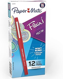 Paper Mate Flair Felt Tip Pens, Medium Point (0.7mm), Red Ink, 12 Count - Teacher Supplies, Arts & Crafts