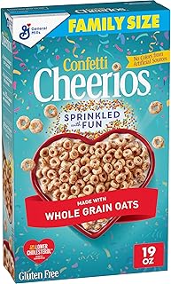 Cheerios Confetti Breakfast Cereal, Gluten Free, Family Size, 19 oz | Vanilla Flavor with Rainbow Sprinkles, Good Source of Calcium, 12 Vitamins & Minerals, No Colors from Artificial Sources