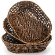 ZAVOOS Wicker Bread Basket, 11 Inch Oval Serving Tray, Dark Brown 3 Pack