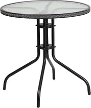 Flash Furniture 28 in Tempered Glass Round Table, Gray | Tempered Glass, Gray Rattan Edging