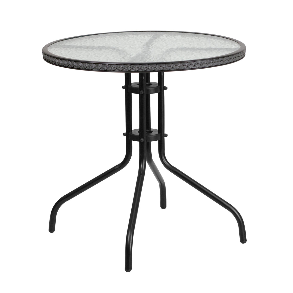 28 in Tempered Glass Round Table by Flash Furniture – 28" Round, Rattan, Plastic, Metal, Glass, Aluminum, Steel, Clear/Gray Rattan, Model TLH-087-GY-GG