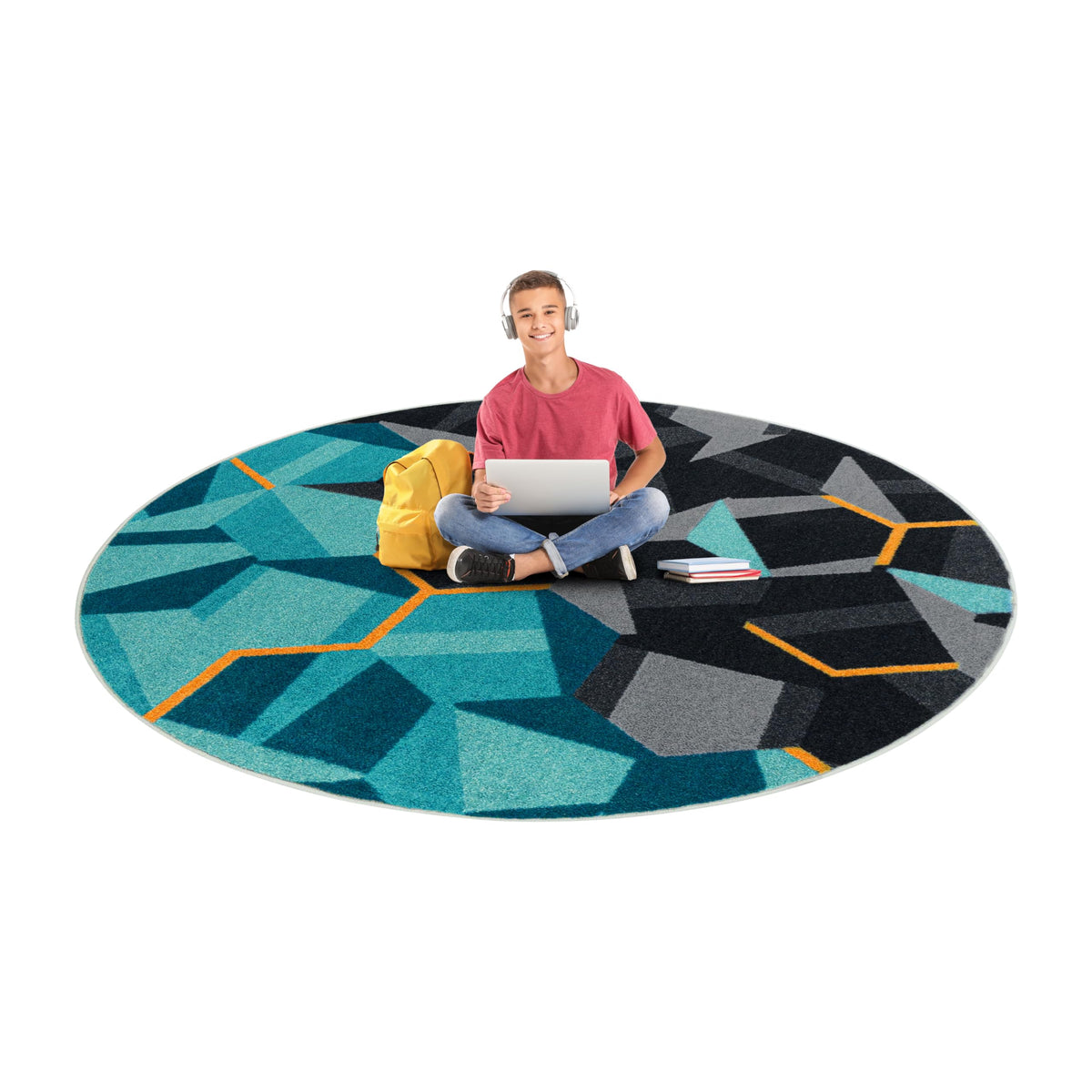 Kid Essentials Stealth Teal 13'2" Round Area Rug by Joy Carpets – 13'2" (Round), Nylon, Teal, Model 2134XLE-01
