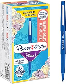 Paper Mate Flair Felt Tip Pens | Medium Point (0.7 mm) Writing Pens | Blue Pens | For Writing, Drawing & Sketching | 36 Count