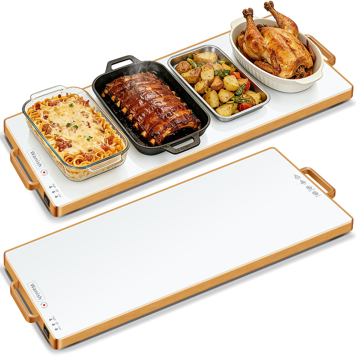 Wanish Electric Warming Tray, Tempered Glass Surface, 32 x 12 Inch, White