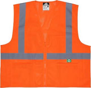 MCR Safety Hi-Visibility Class 2 Orange Safety Vest, Breathable Mesh from Recycled Materials, Reflective Stripes, Zipper Front and 3 Pockets, Large
