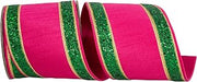 Reliant Ribbon Dupioni Regalia Glitter Deluxe Backed Wired Edge Ribbon, Fuchsia
