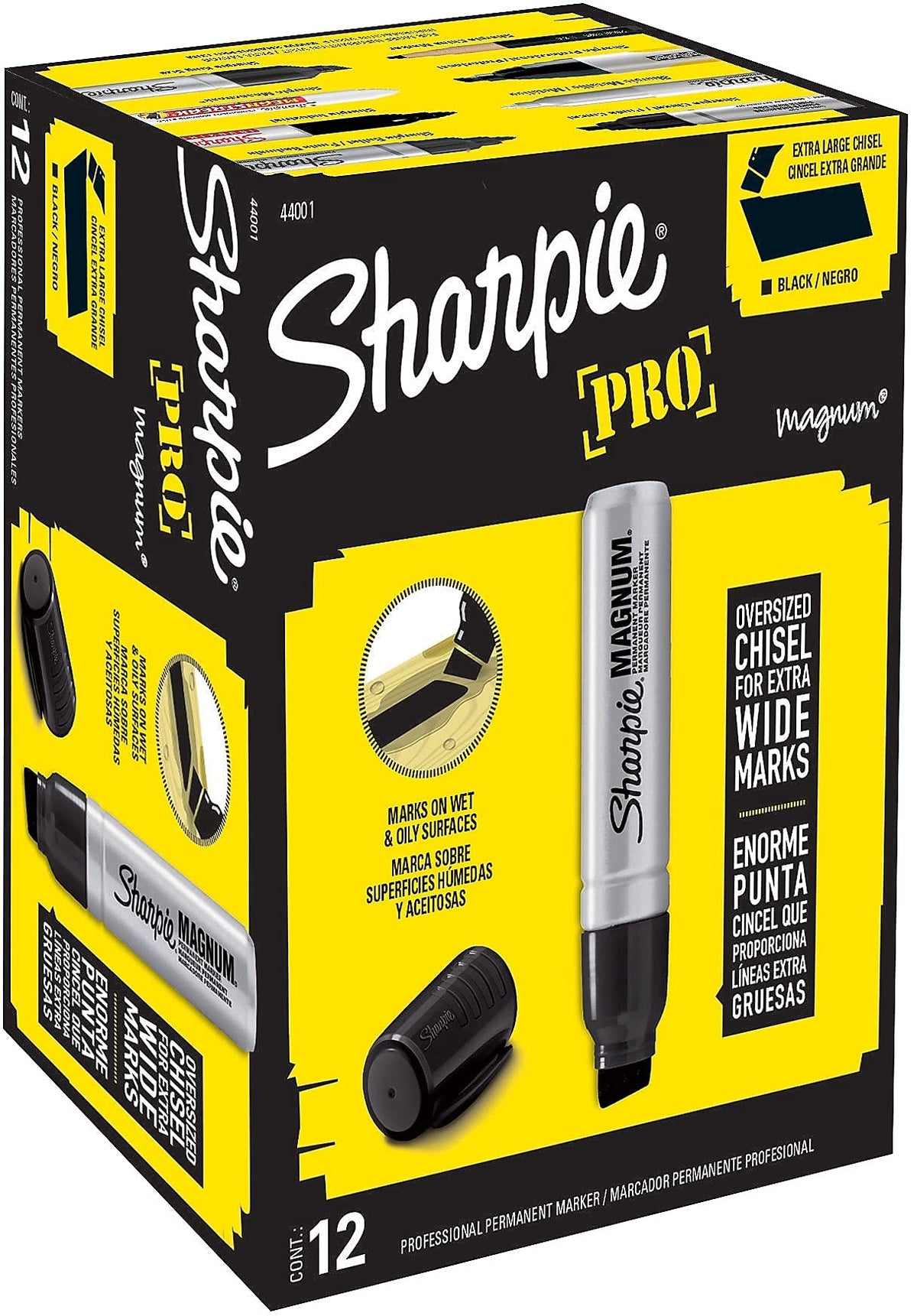 Magnum Permanent Marker by Sharpie – Aluminum, Black, Pack of 12, Model 44001BX
