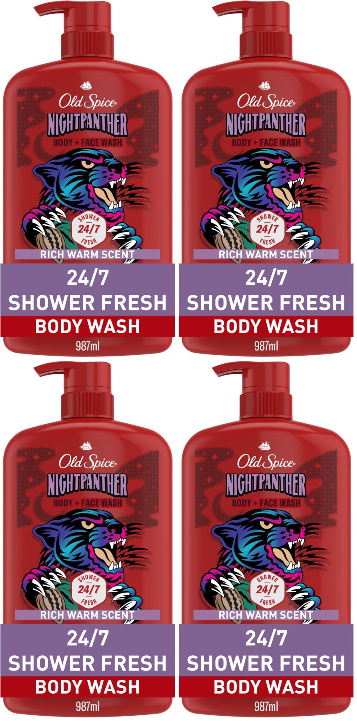 Old Spice NightPanther / 33.4 Fl Oz (Pack of 4) / Red Body Washes