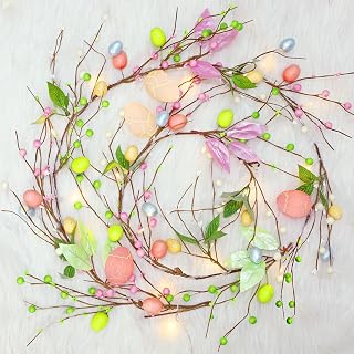 ATDAWN 6 FT Easter Egg Christmas Garland, Battery Operated Christmas Garland with Lights, Eggs Christmas Garland for Easter Holiday Spring Home Christmas Decoration