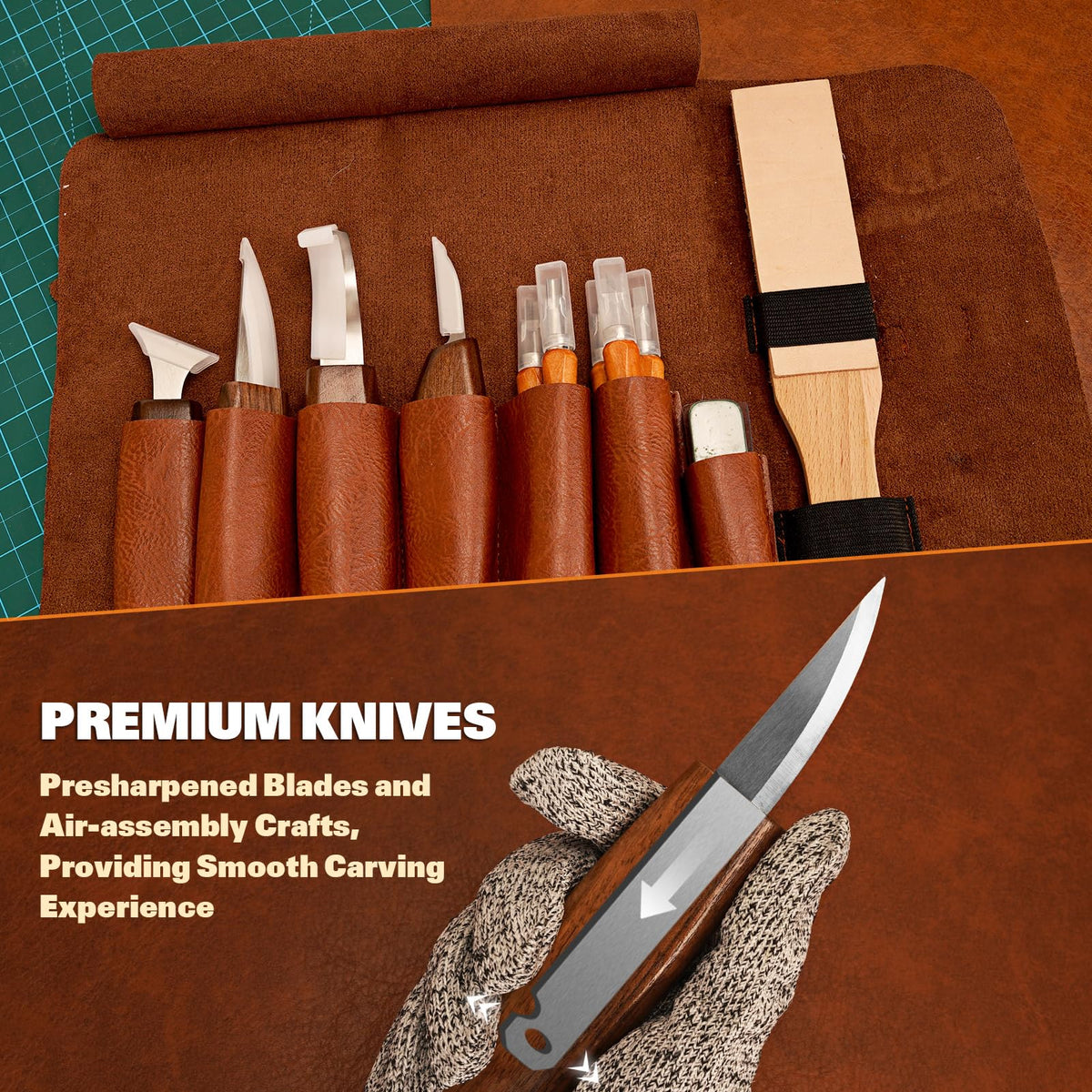 K Kernowo Wood Carving Kit, 32 Piece Set with Knives and Templates
