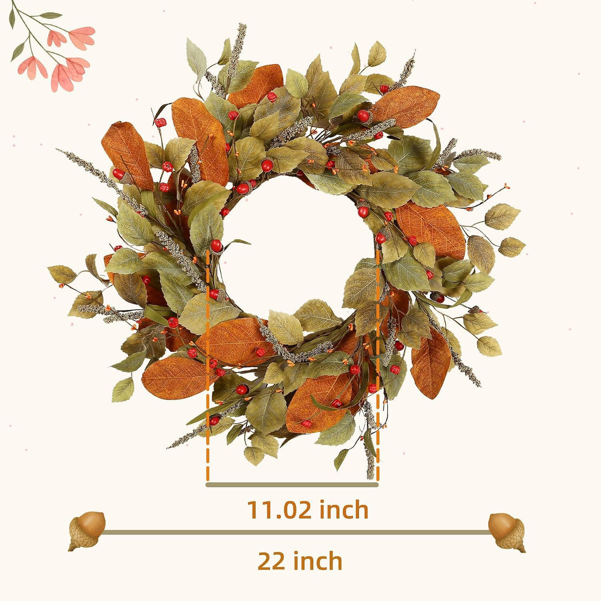 YNYLCHMX Fall Wreath, 22 Inch Diameter, Farmhouse Autumn
