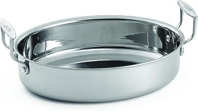 TableCraft CW2042 4 Qt Tri-Ply Pan Server, Induction Ready Oval Brazier Pan with Handles, 18/8 Stainless Steel, Dishwasher Safe, Perfect for Catering and Events