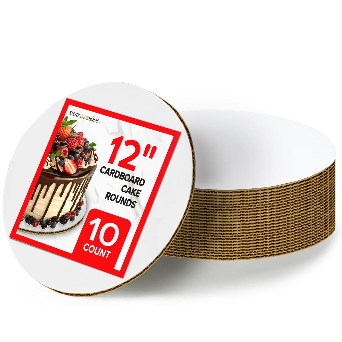 12 Inch Cardboard Cake Boards (10 Pack) by Stock Your Home – 12" Inch, Cardboard, White, Pack of 10