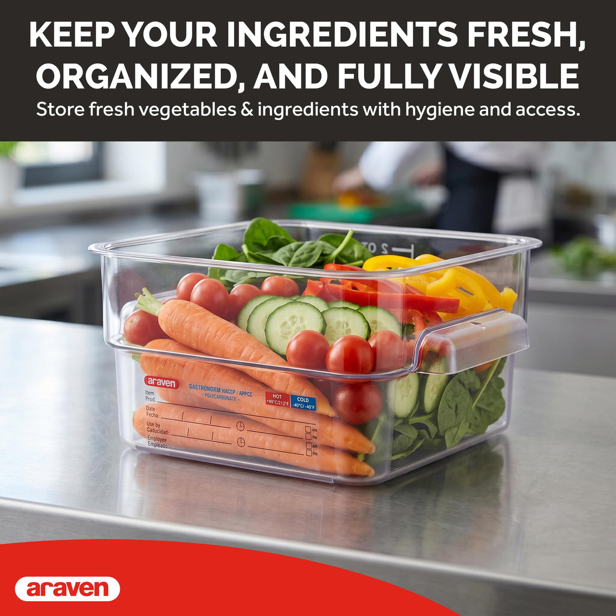 Polycarbonate Square Food Container by Araven – 2 qt, 0.68 cubic_feet, Polycarbonate (PC), Clear, Model 91900