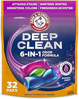 Arm & Hammer Deep Clean Odor Formula Laundry Detergent Power Paks | Radiant Burst Scent, 32 Count, 32 Loads