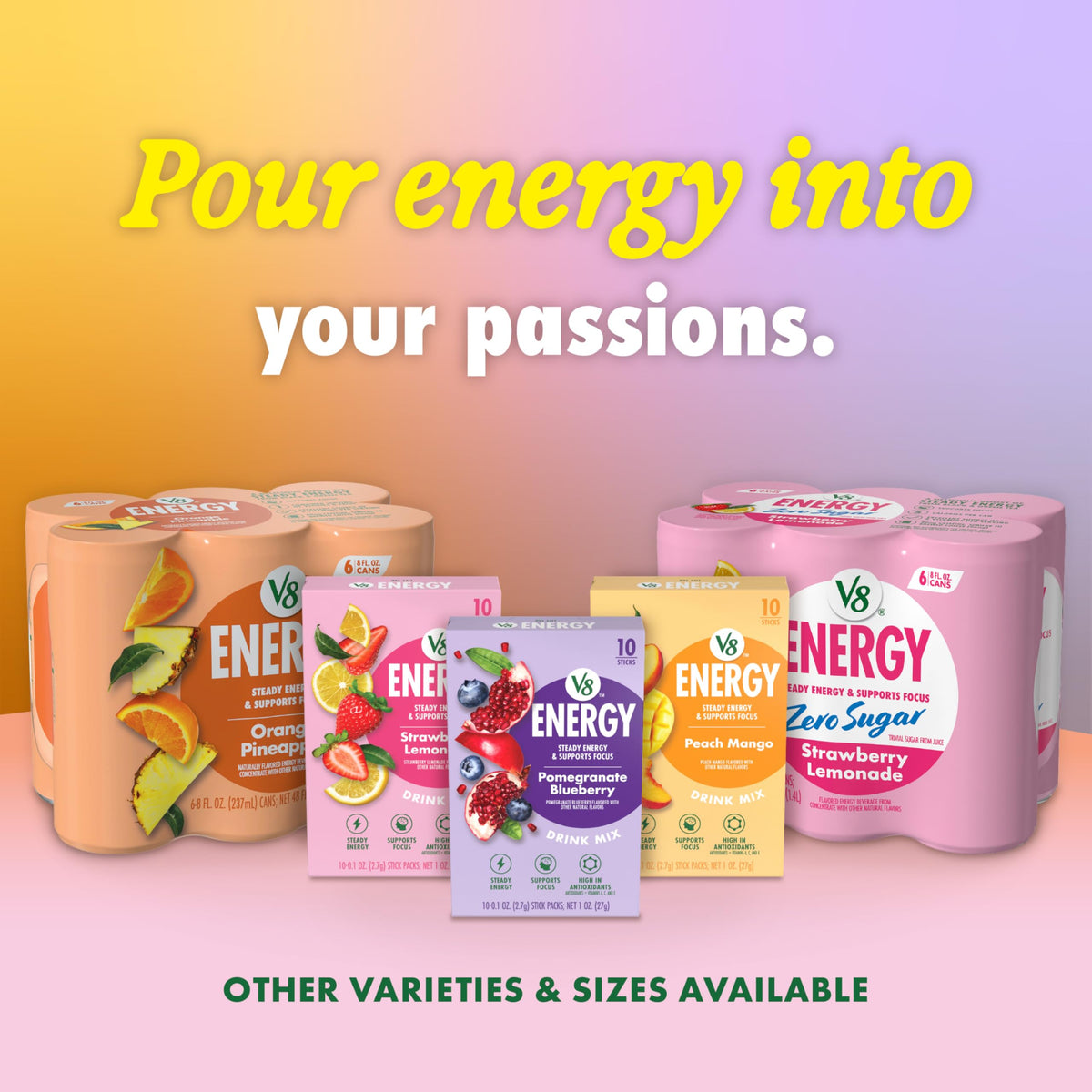 Energy Zero Sugar Strawberry Lemonade by V8 – Pack of 6 (8 Fl Oz), Model 200000029499